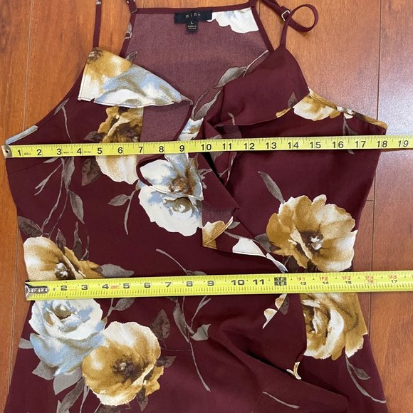 Mine Boutique Ruffle Surplice Cinnamon Rust Floral Wrap Mini Dress Size L - Picture 6 of 11
